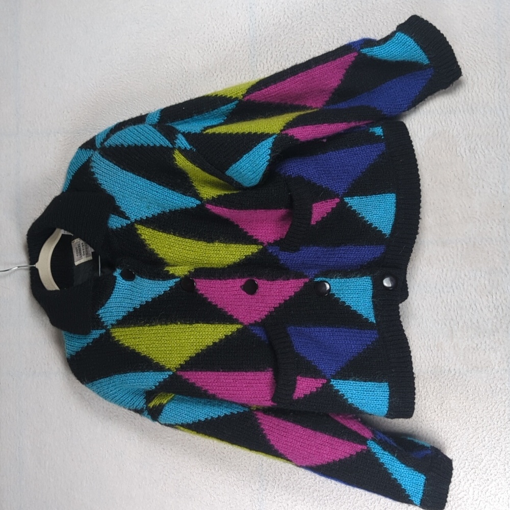 Tony‎ Lambert Women's Vintage 80's Colorblock Mohair Abstract Button Jacket M